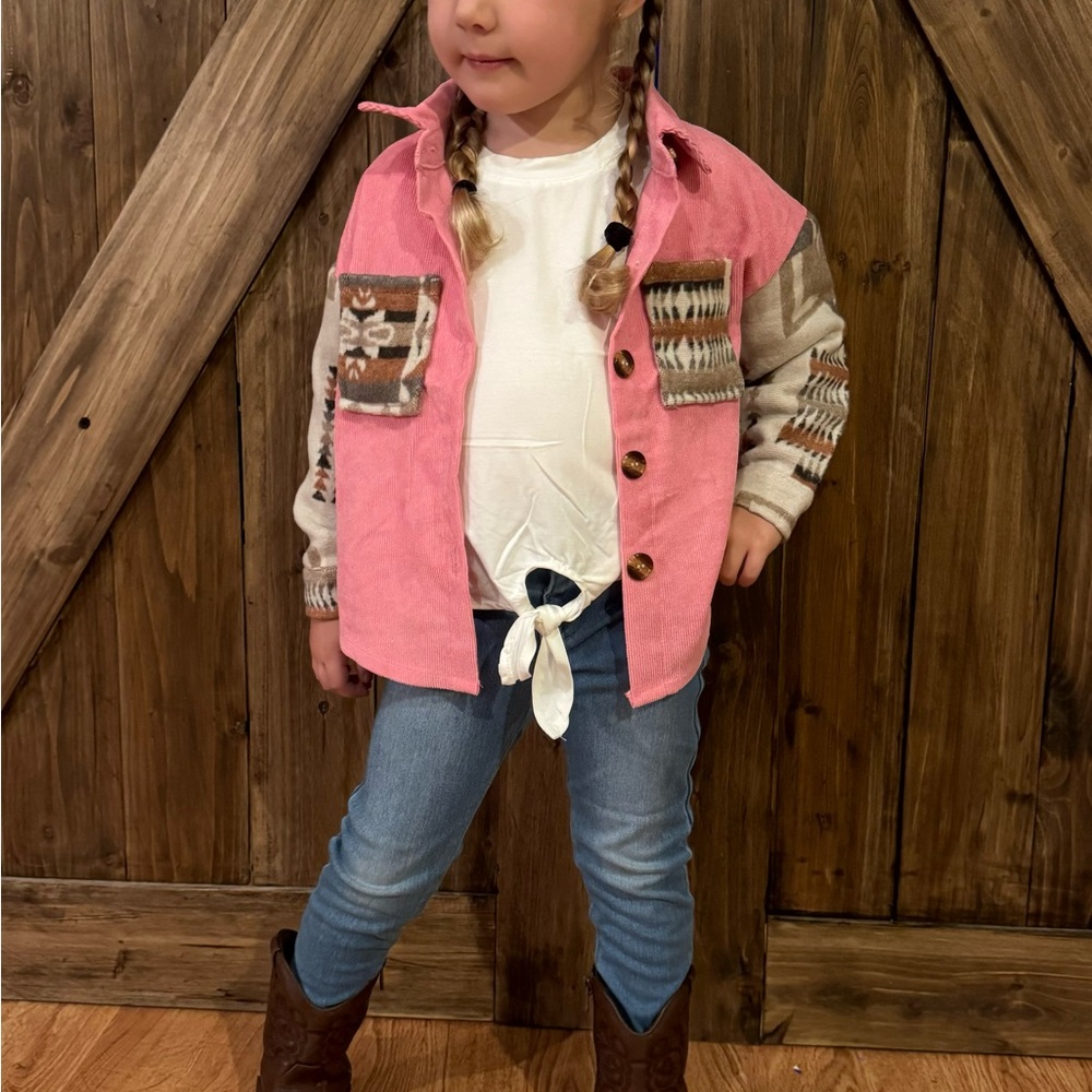 Pink Aztec Pocket Shacket Jacket - kids